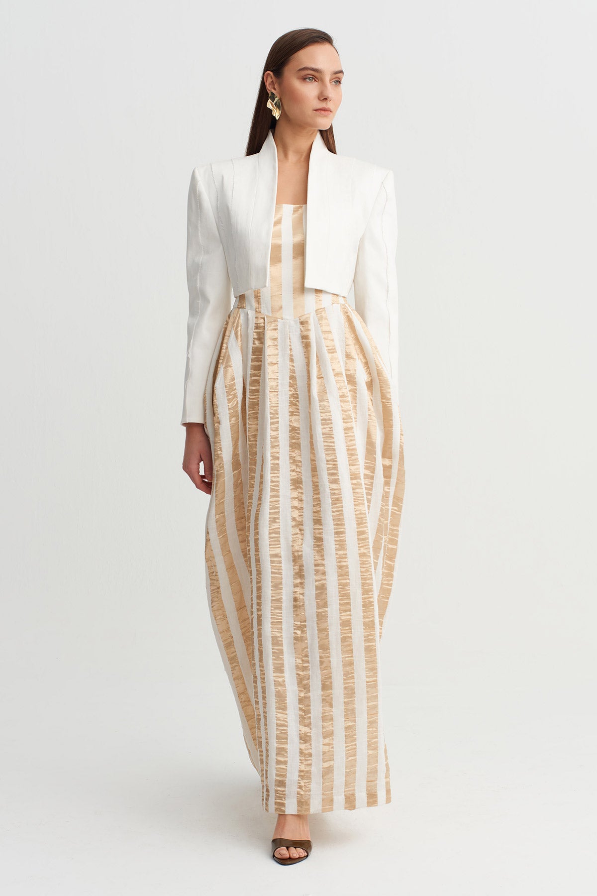 Off White Patchwork Construction Crop Jacket-Y265015038