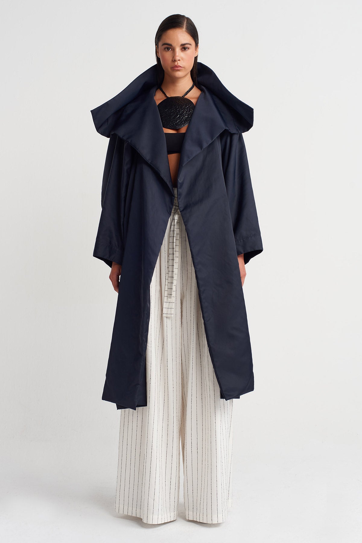 Night Blue Oversized Trench Coat-Y267017003