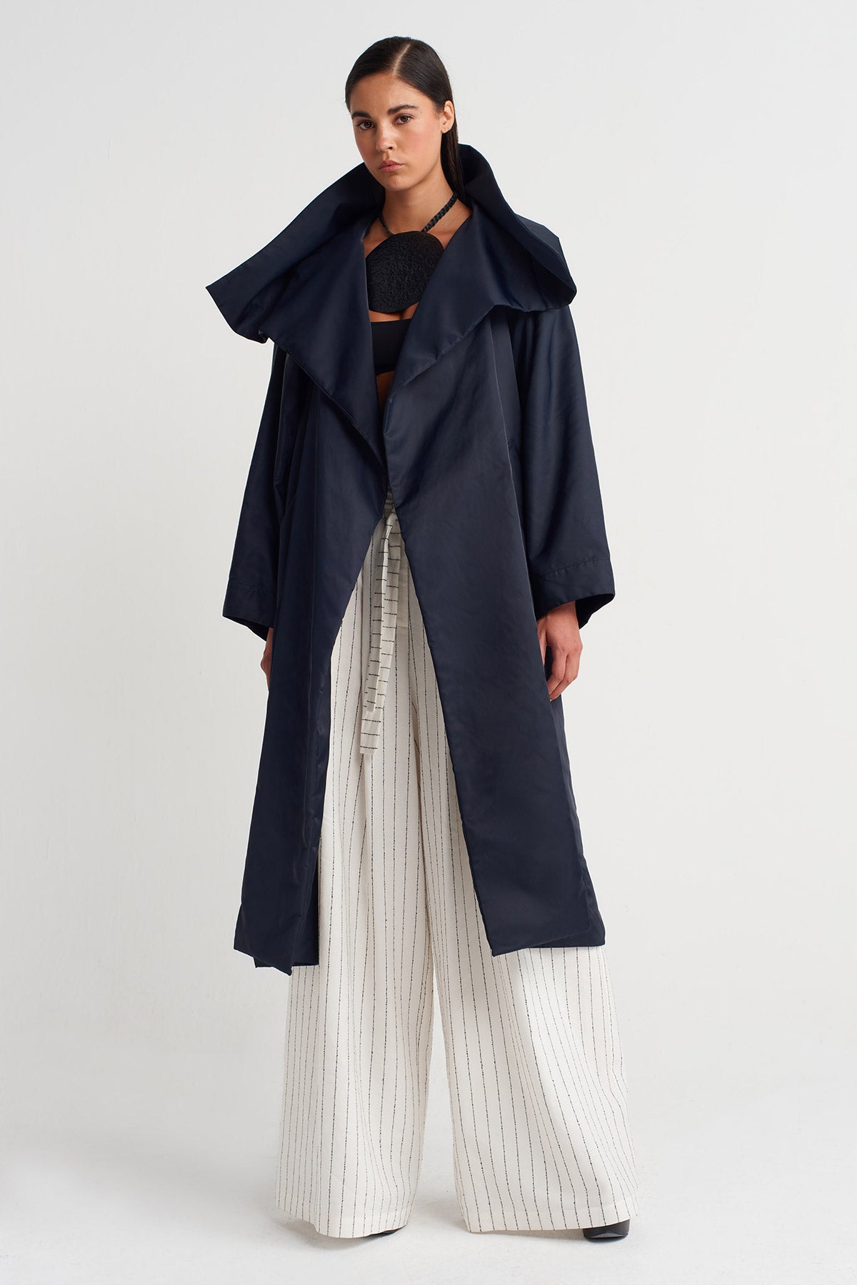 Night Blue Oversized Trench Coat-Y267017003