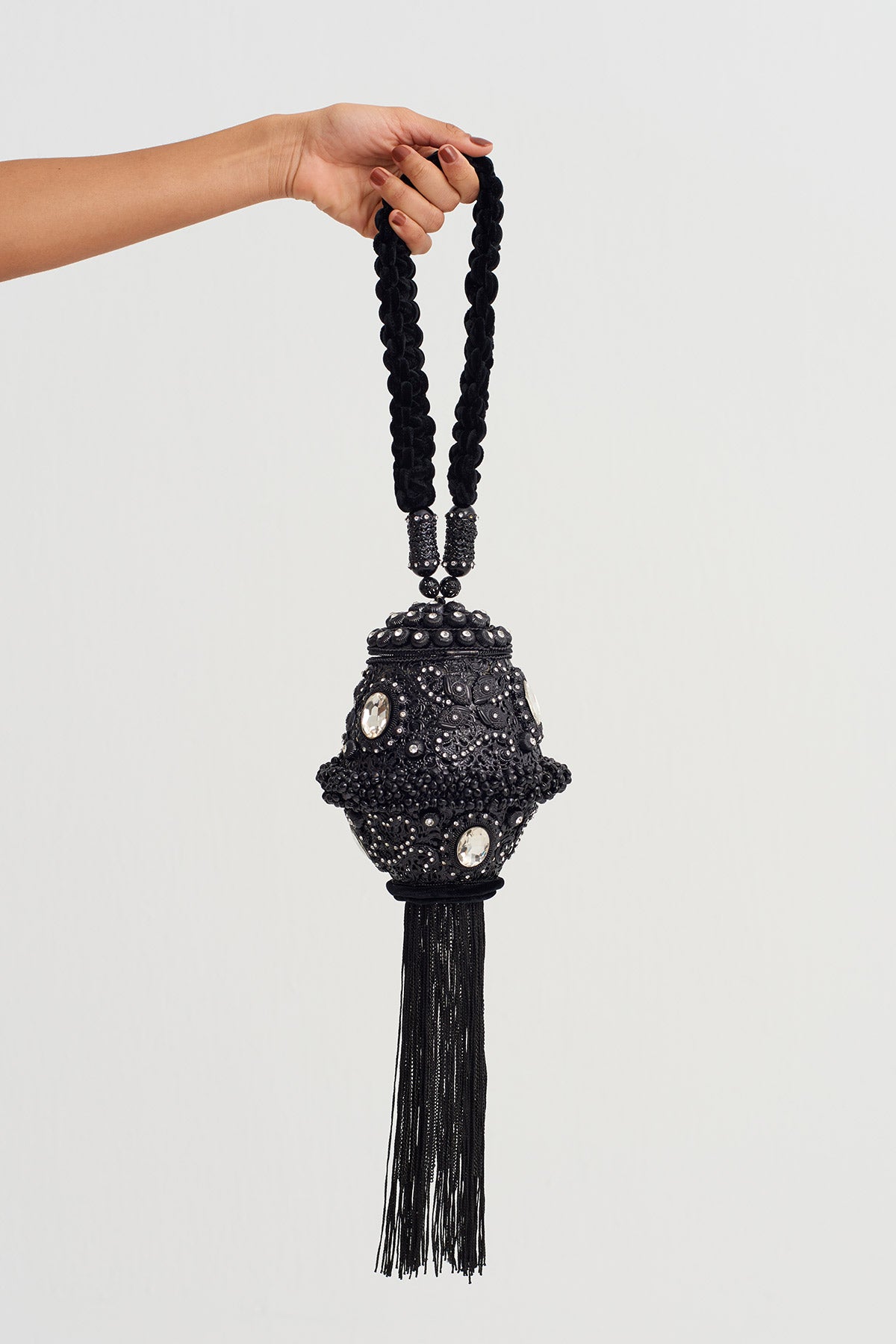 Black Beaded Tassel Handbag-Y268018020