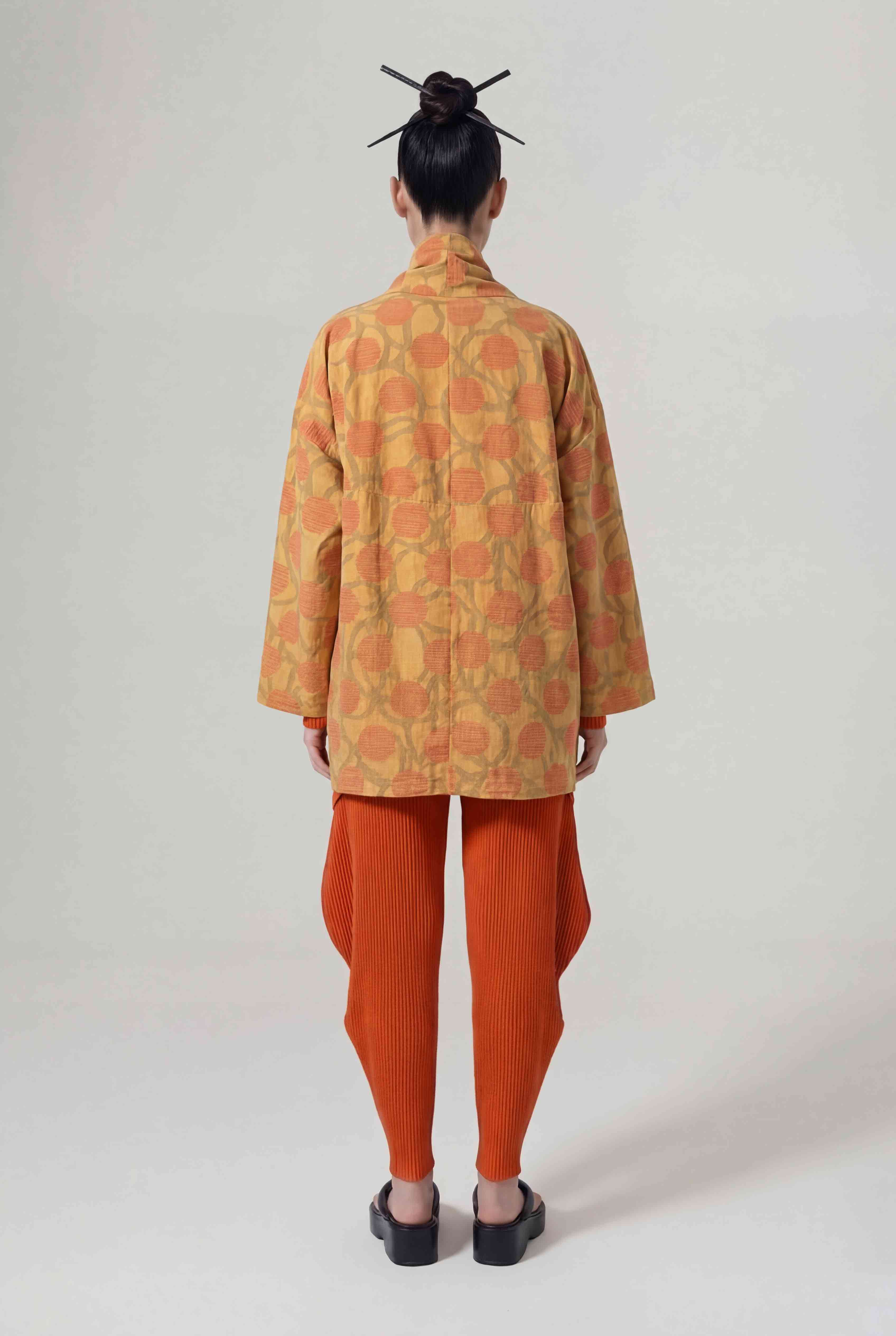 Bronze Patterned Tie-Front Kimono-Y265015031