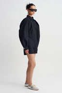 Black Shirt-Collar Short Jumpsuit-K264014053