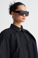 Black Shirt-Collar Short Jumpsuit-K264014053