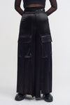 Black Cargo Pocket Satin Trousers-K233013015