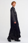 Black Cargo Pocket Long Satin Shirt Dress-K234014022