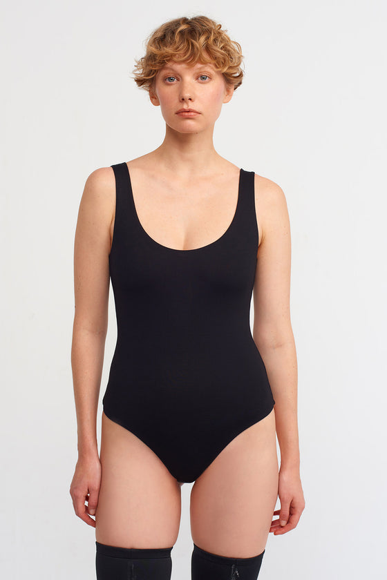 Black Comfortable Snap Closure Bodysuit-K231011005