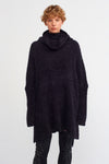 Black Turtleneck, Shiny Yarn Detailed Oversized Sweater-K231011017