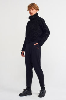  Black High Neck Chenille Crop Sweater-K231011018