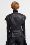 Black V-Neck Fitted Short Sleeve Blouse-K231011021