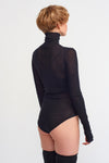 Black Turtleneck, Snap Closure Tulle Bodysuit-K231011025