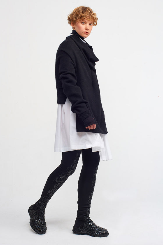 Black Long Front Short Back Detailed Sweater-K231011029