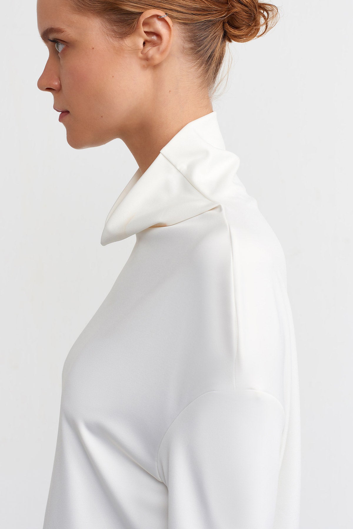 Off White Long Sleeve Scuba Fabric Top-K231011075