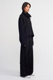  Black-Natur Zip Collar, Contrast Stitched Sweatshirt-K231011084