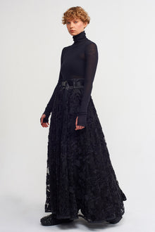  Black Jacquard Patterned Long Skirt-K232012004