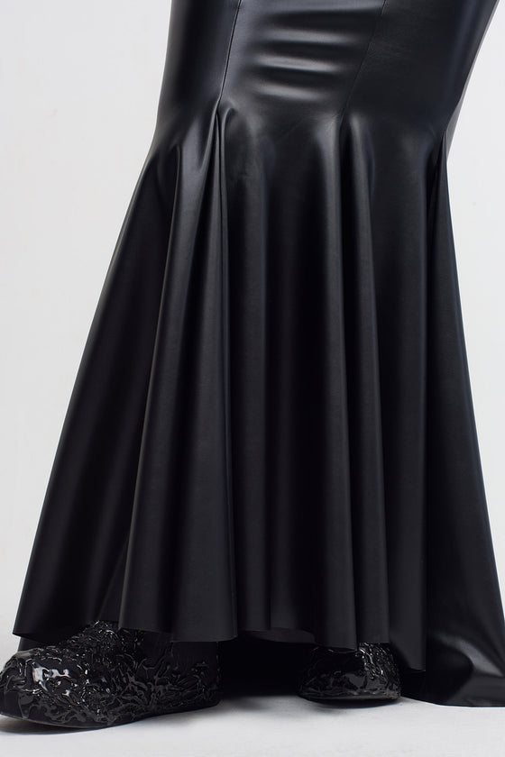 Black Vegan Leather Mermaid Skirt-K232012005
