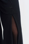 Black Embroidered Slit Detailed High-Waisted Pants-K233013004