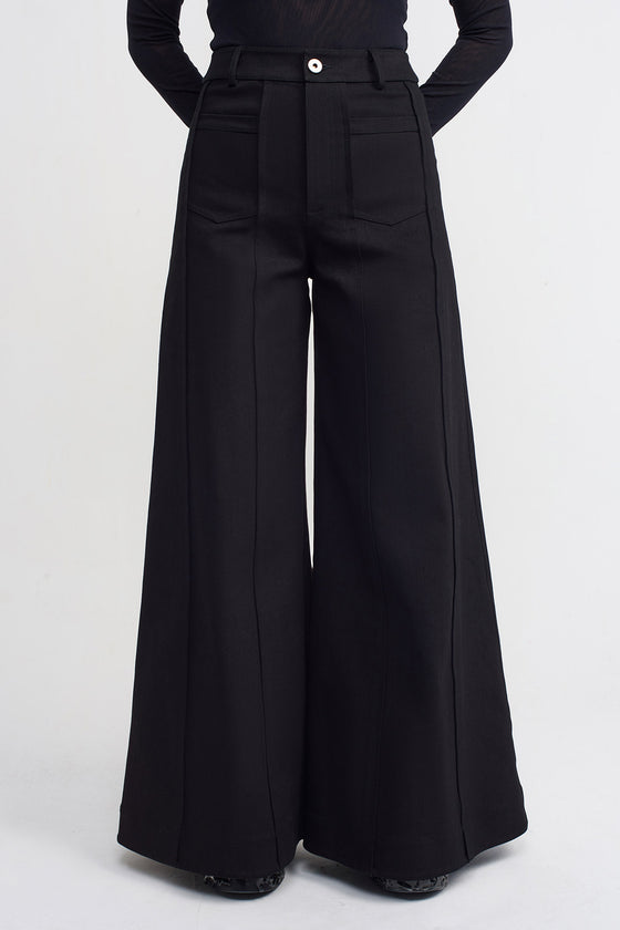 Black High-Waisted Wide-Leg Denim Pants-K233013006