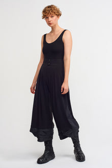  Black Comfortable Jersey Pants with Taffeta Fabric Details-K233013010