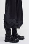 Black Comfortable Jersey Pants with Taffeta Fabric Details-K233013010