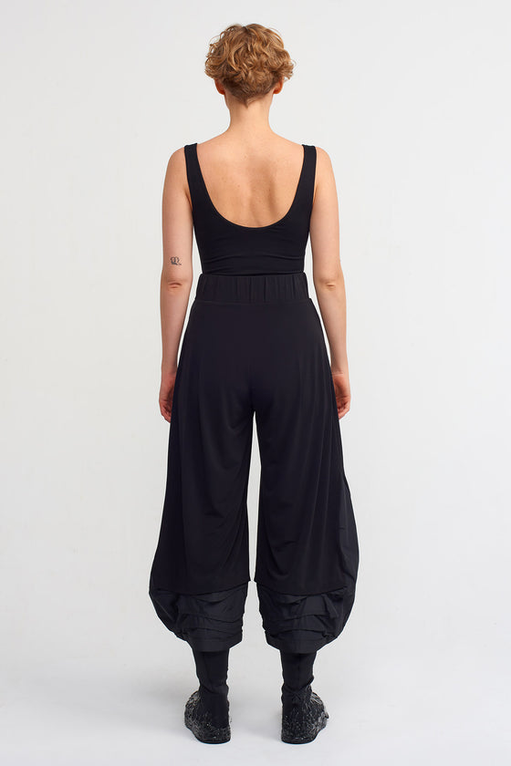Black Comfortable Jersey Pants with Taffeta Fabric Details-K233013010