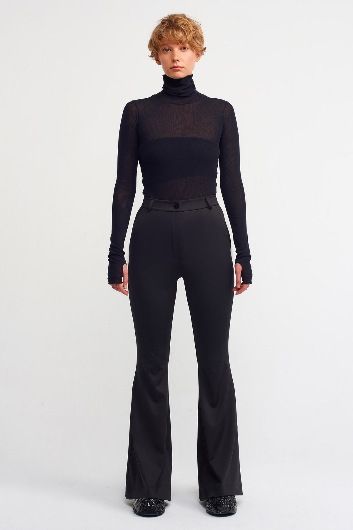 Black Neoprene Fabric, Spanish Trousers-K233013016