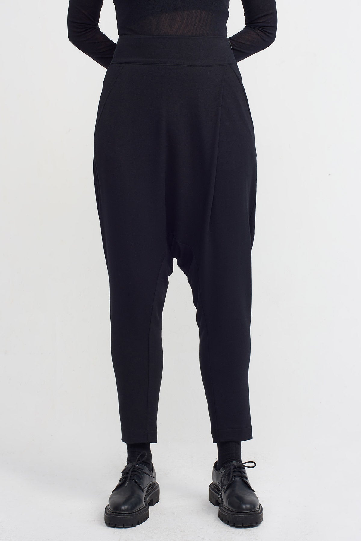 Black Sweat Fabric Harem Pants-K233013017