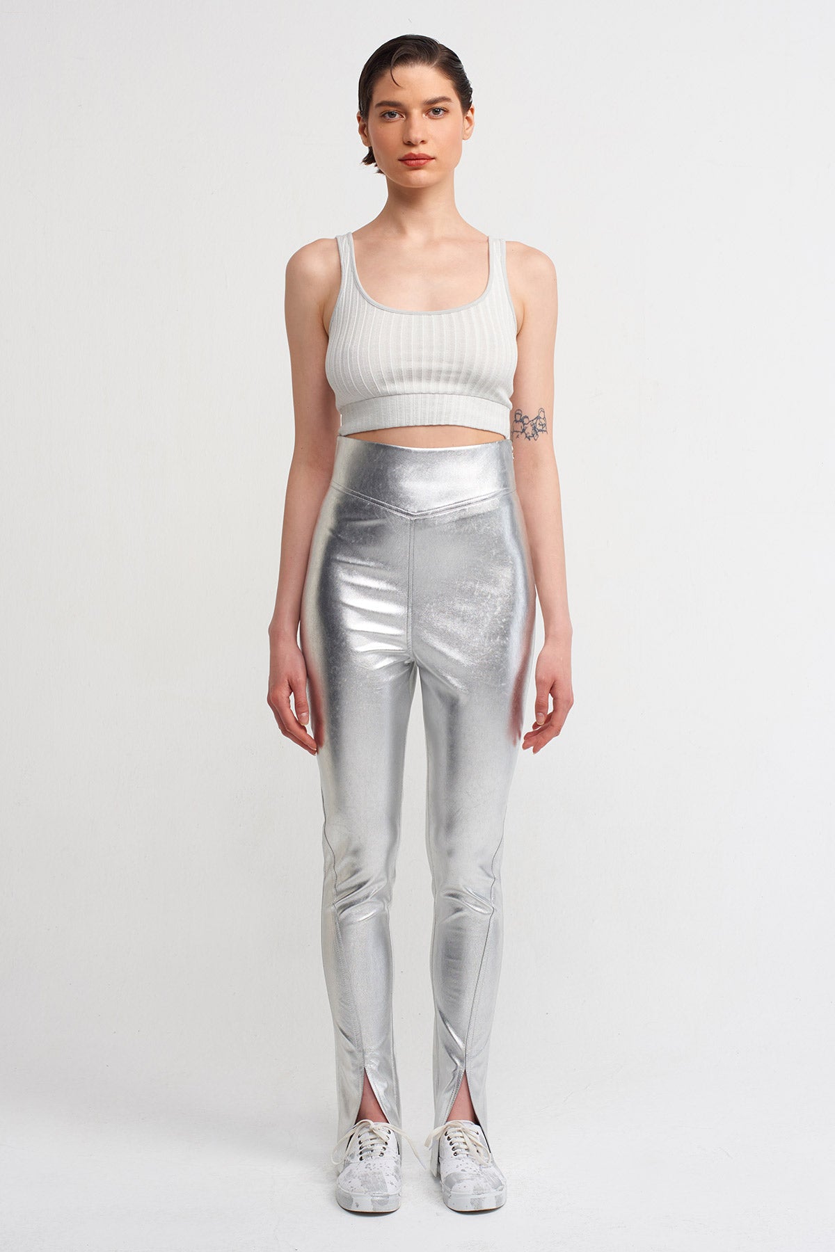 Silver High Waist Skinny Pants-K233013025