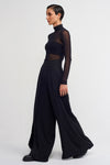 Black Flowy Trousers with Front Slit Detail-K233013031