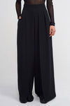 Black Flowy Trousers with Front Slit Detail-K233013031