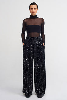  Black Sequin Striped Trousers-K233013033