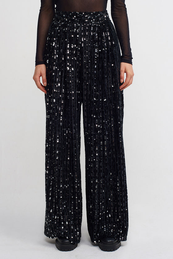 Black Sequin Striped Trousers-K233013033