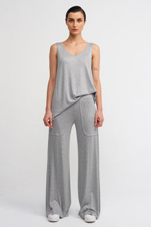  Grey Melange Comfortable Wide-Leg Pants-K233013040