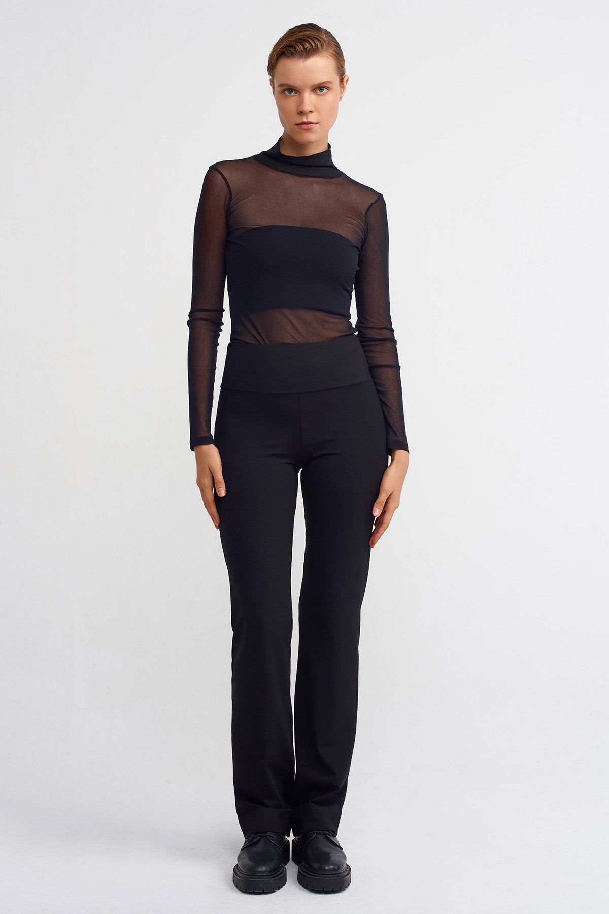 Black High-Waisted Comfort Trousers-K233013058