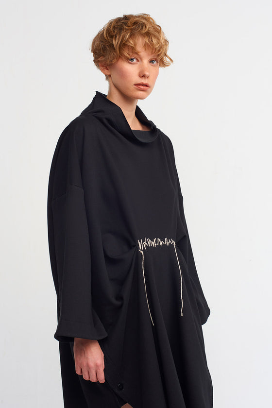 Black-Natur Embroidered Asymmetrical Sweat Dress-K234014005