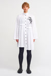 White / Black Embroidered, Pleated Shirt Dress-K234014006