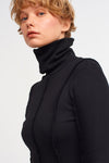 Black Asymmetrical, Turtleneck Ribbed Dress-K234014007