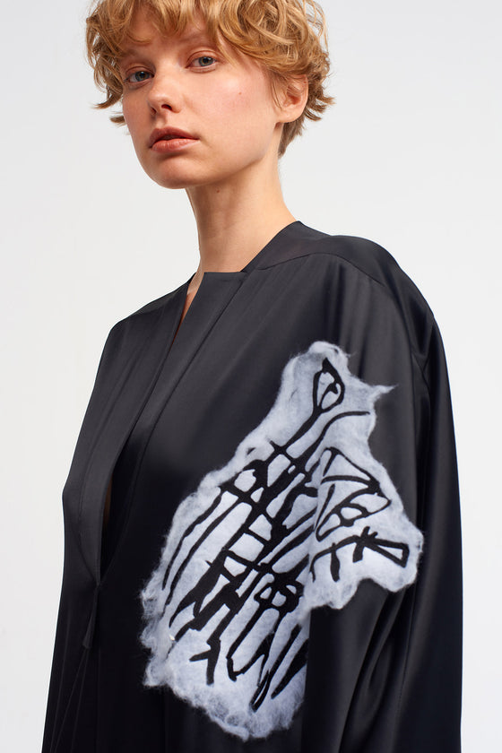 Black Embroidered Kaftan Dress-K234014008