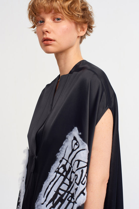 Black Embroidered Short Kaftan Dress-K234014009