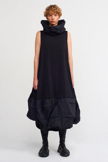  Black Taffeta Dress with Skirt and Collar-K234014010