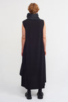 Black Straight-Collar Crinkled Taffeta Dress-K234014011