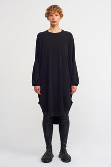  Black Back Draped Long Sleeve Jersey Dress.-K234014012