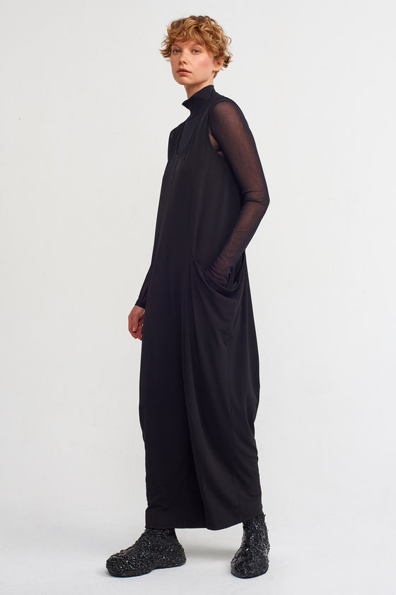 Black Jersey Jumpsuit with Unique Pocket Design.-K234014013