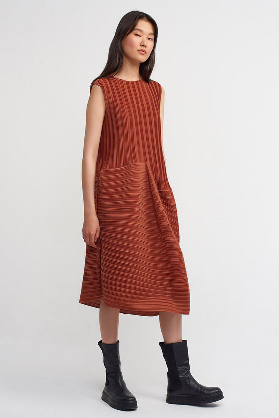 Copper Sleeveless Pleated Dress-K234014015