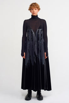  Black Elegant Printed Velvet Cami Dress-K234014023
