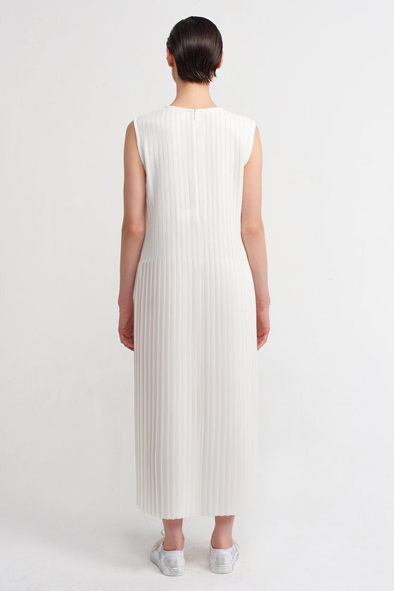 Off White Midi Length Pleat Dress-K234014029