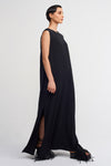 Black Loose Dress with Deep Side Slits-K234014045