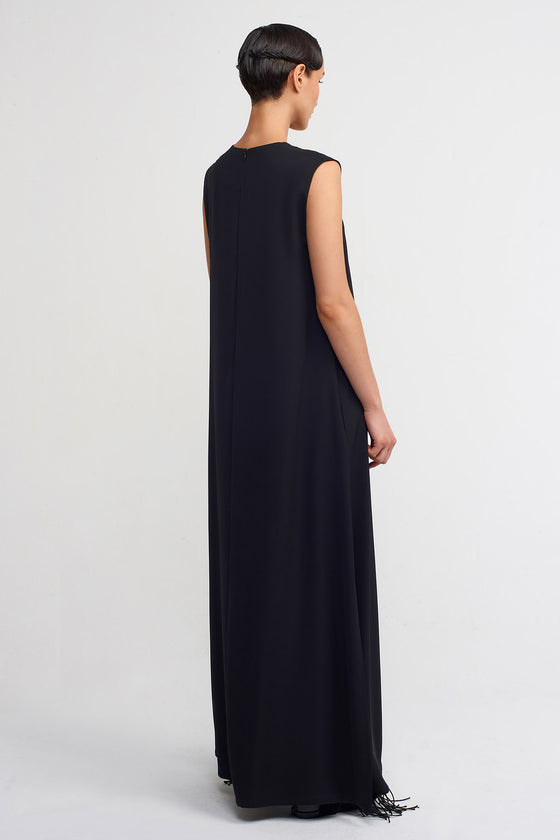 Black Loose Dress with Deep Side Slits-K234014045