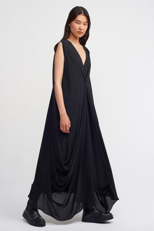  Black Elegant Dress with Metal Trim and Draping-K234014064