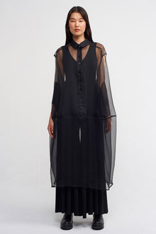  Black Shirt Collar, Long Organza Dress-K234014070