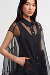 Black Shirt Collar, Long Organza Dress-K234014070